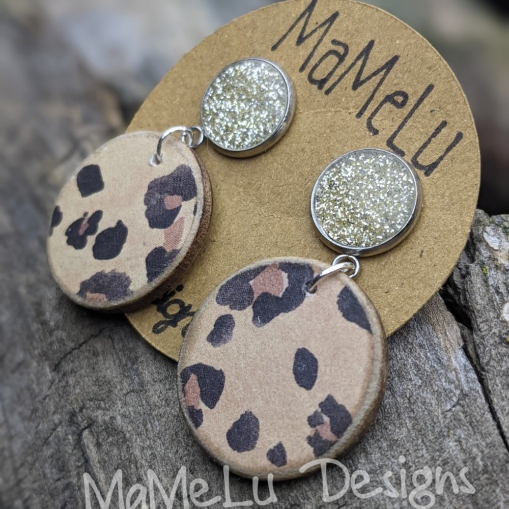 Cheetah wood earrings